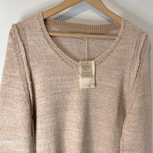 NWT Hem & Thread Cotton Blend Caramel Two Tone Preppy V-Neck Sweater Sz L - Picture 2 of 8